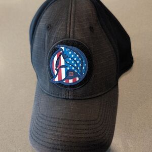 5.11 Tactical Black Hat with Red White and Blue Spartan Patch